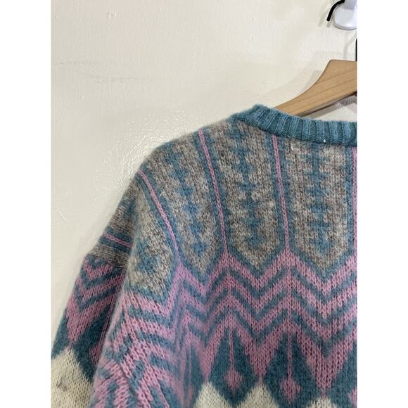 Vtg Wool Grandma Nordic Chunky Knit Scandi Cottage Whimsical Fair Isle Sweater L - Picture 11 of 14